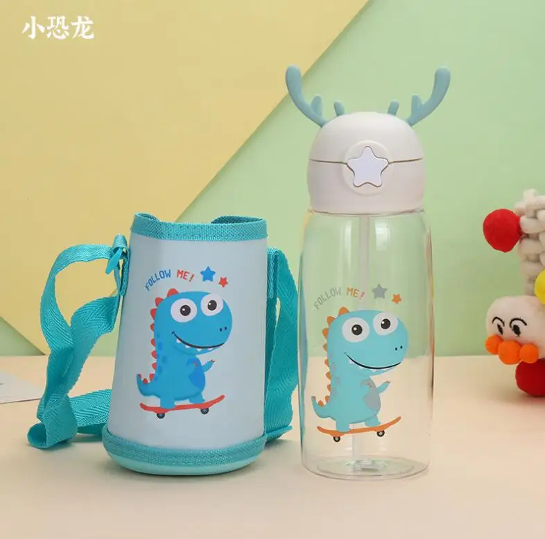 500ml Baby Kids Lovely Cup Toddler Infant Cartoon Deer Children Learn Drinking Straw Bottle With Insulated Bag Newborn Sippy Cup