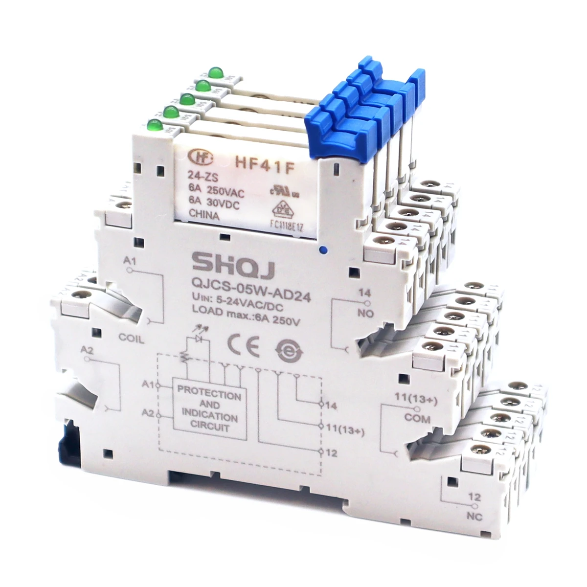 Slim Relay Screwless Terminal com Led e Circuito de Proteção Relé Wafer 41f1z-c2-1 Hf41f 5v 12v 24v 6a 1co Conjuntos