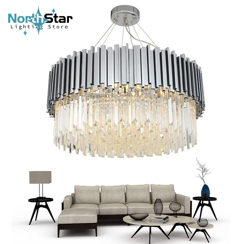 

Luxury Modern Gold/Silver Stainless Steel Chandelier K9 Crystal Pendant Lamp For Dining Living Room Decor Hanging Lighting
