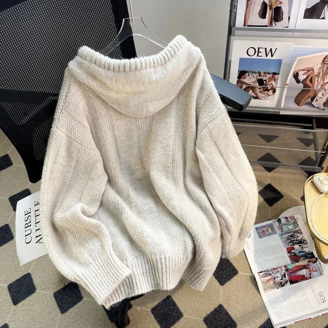 Korean Knitted Hooded Sweater Women Fall Winter Long Sleeved