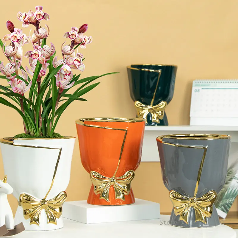 1pc Ceramic light luxury flowerpot butterfly orchid special pot home