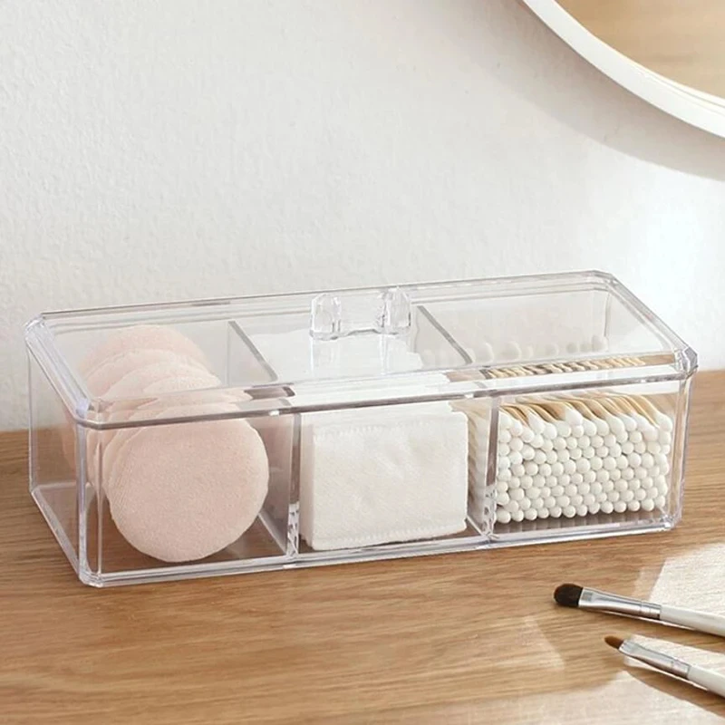 Transparent Cosmetic Storage Box Makeup Organizer Three-color Cotton Swab Cotton Pad Storage Box Desktop Acrylic Material BEST SELLERS