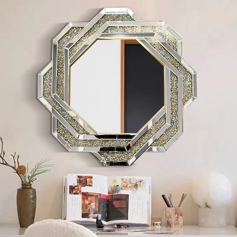 

Diamond-studded light luxury bathroom mirror 2022 new glass splicing dresser, makeup mirror, porch decoration, wall-mounted art