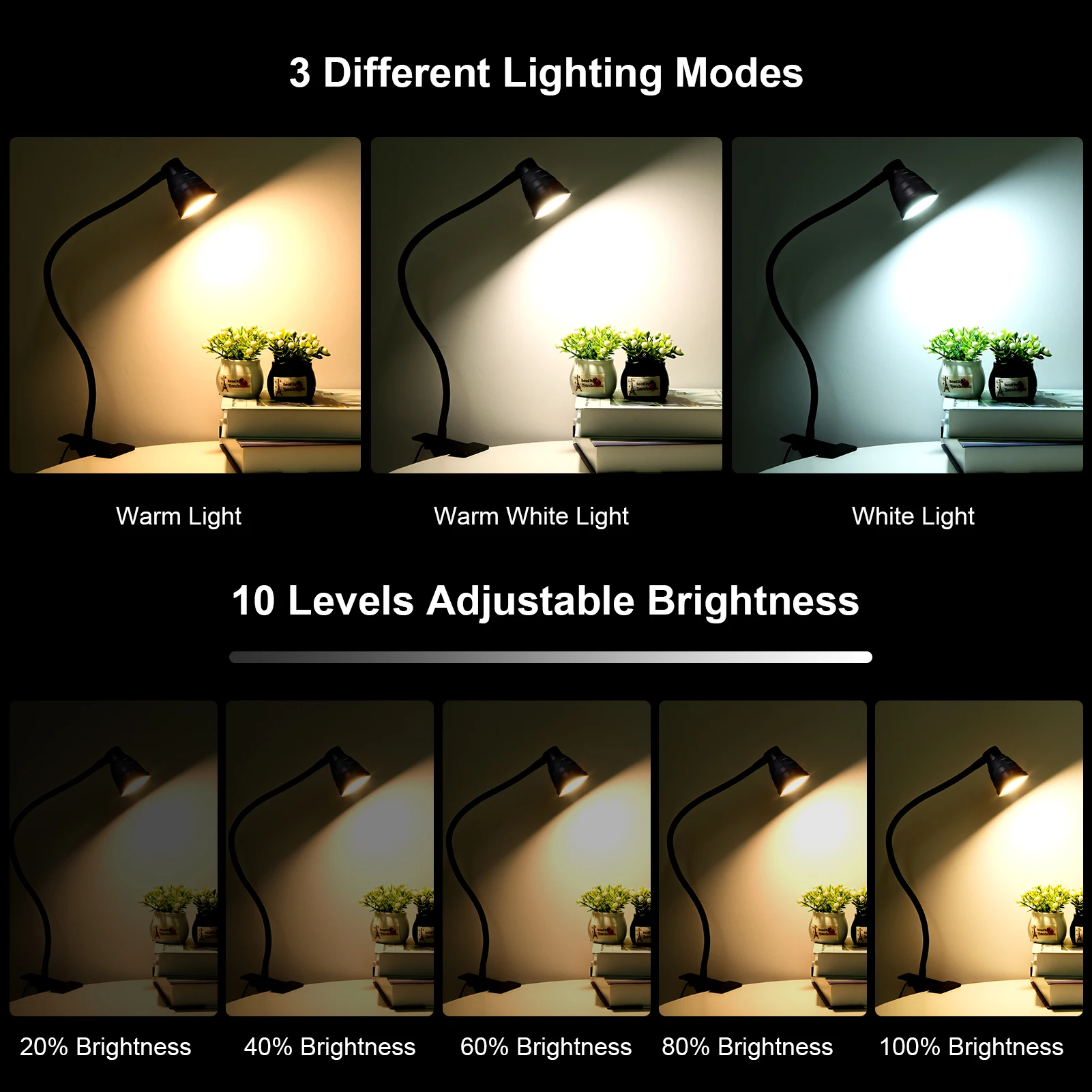 5W 24LEDs Table Desk Lamp Reading Beside Light Clamp CLip Lighting Fixture USB Powered 3 Colours for Home Office: 3 - 5 Days Free Delivery Only UK