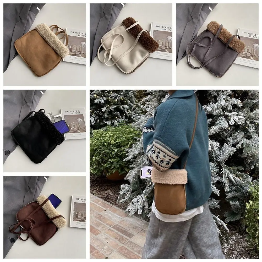 

Plush Bag LambWool Plush Bag Portable Small Square Bag Fluffy Bag Suede Crossbody Bag Shoulder Bag Brown Student