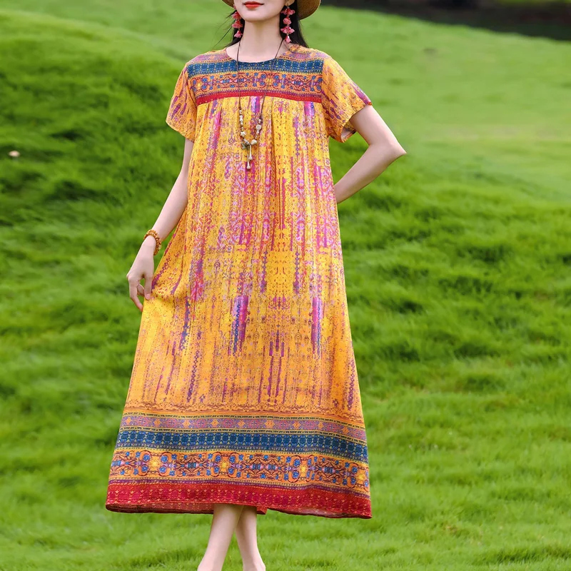 Vintage-Inspired Sleeveless Cotton Summer Dress - Women's Casual Loose Fit Beachwear