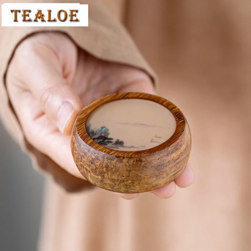 Chinese Flower Bird Heavy Bamboo Cover Holder Tea Pot Bowl Cover Lid Stand Frame Coaster Base Kung Fu Tea Ceremony Accessories