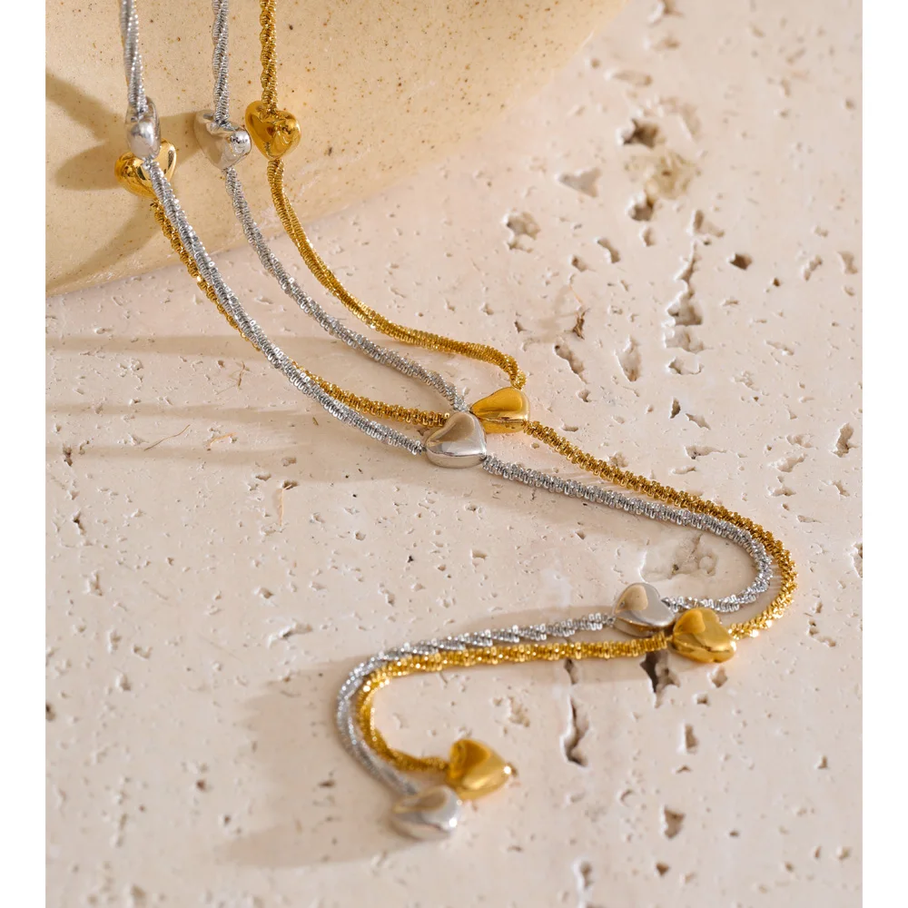 Yhpup Stainless Steel Heart Love Y Chain Drop Necklace