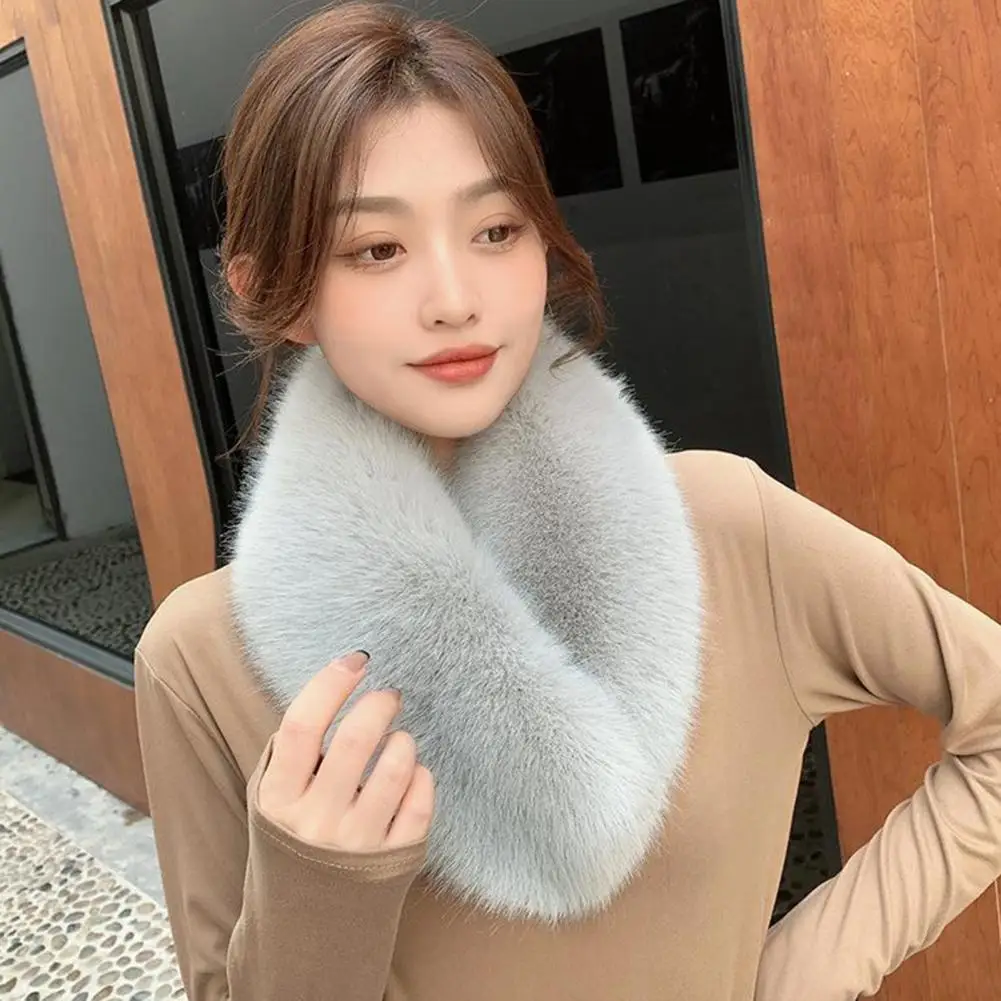 Solid Color Wide Scarf Wrap Warm Clip Buckle Winter Scarf Women Faux Fur Scarf Neck Warmer Fashion Accessories