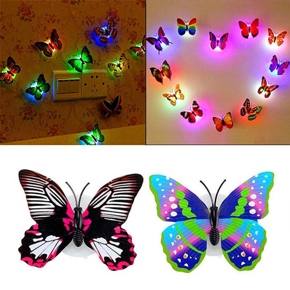 

10pcs Colorful Glowing Cute Butterfly LED Pasteable Night Light Color Changing Lamp Home Decoration Wall Lamp Random Color