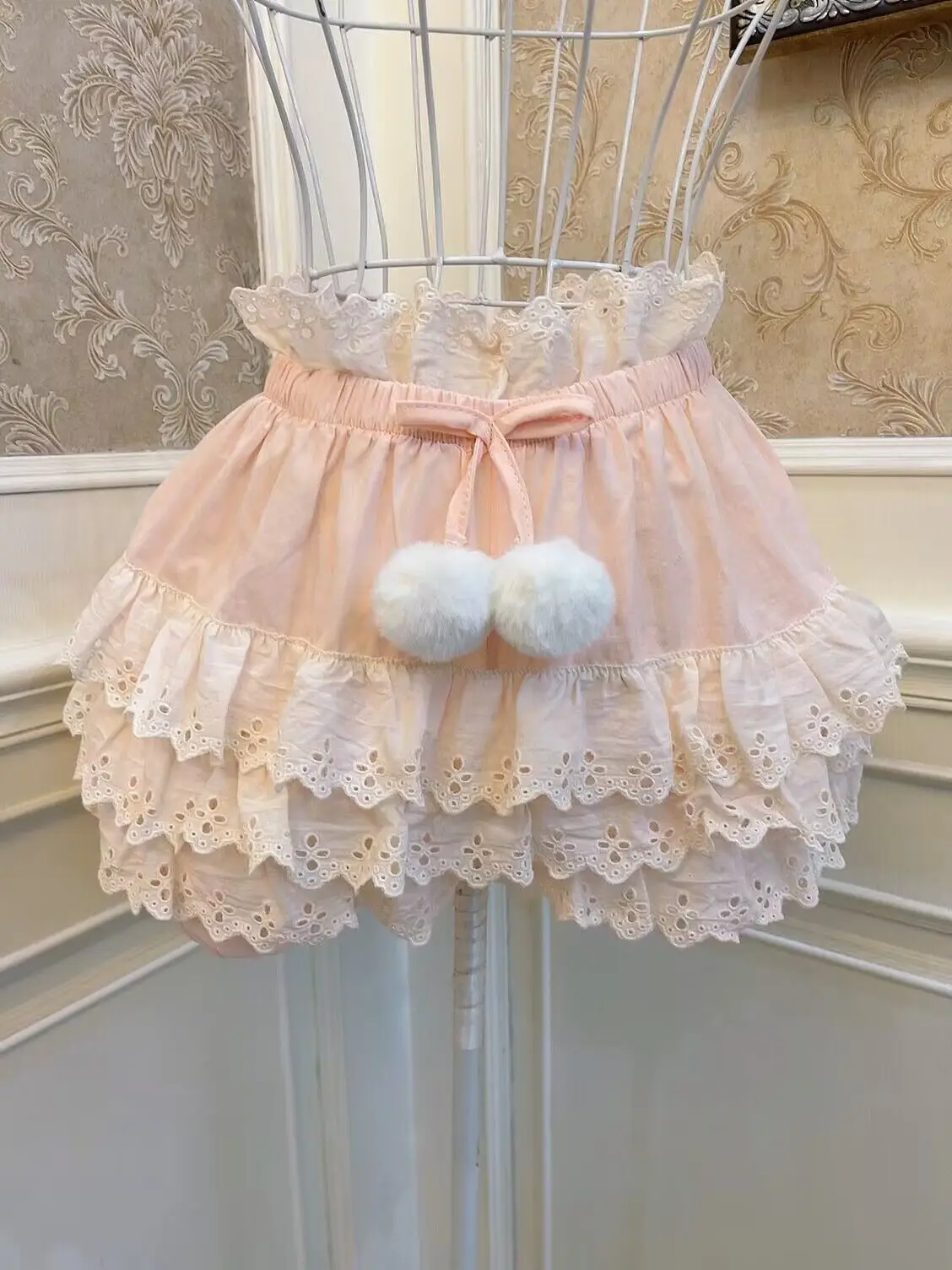 Dophee Original Girl Princess Plush Ball Lace-up Cake Skirt All-match Elastic Waist Bottom Shorts Live Home Shorts Skirts