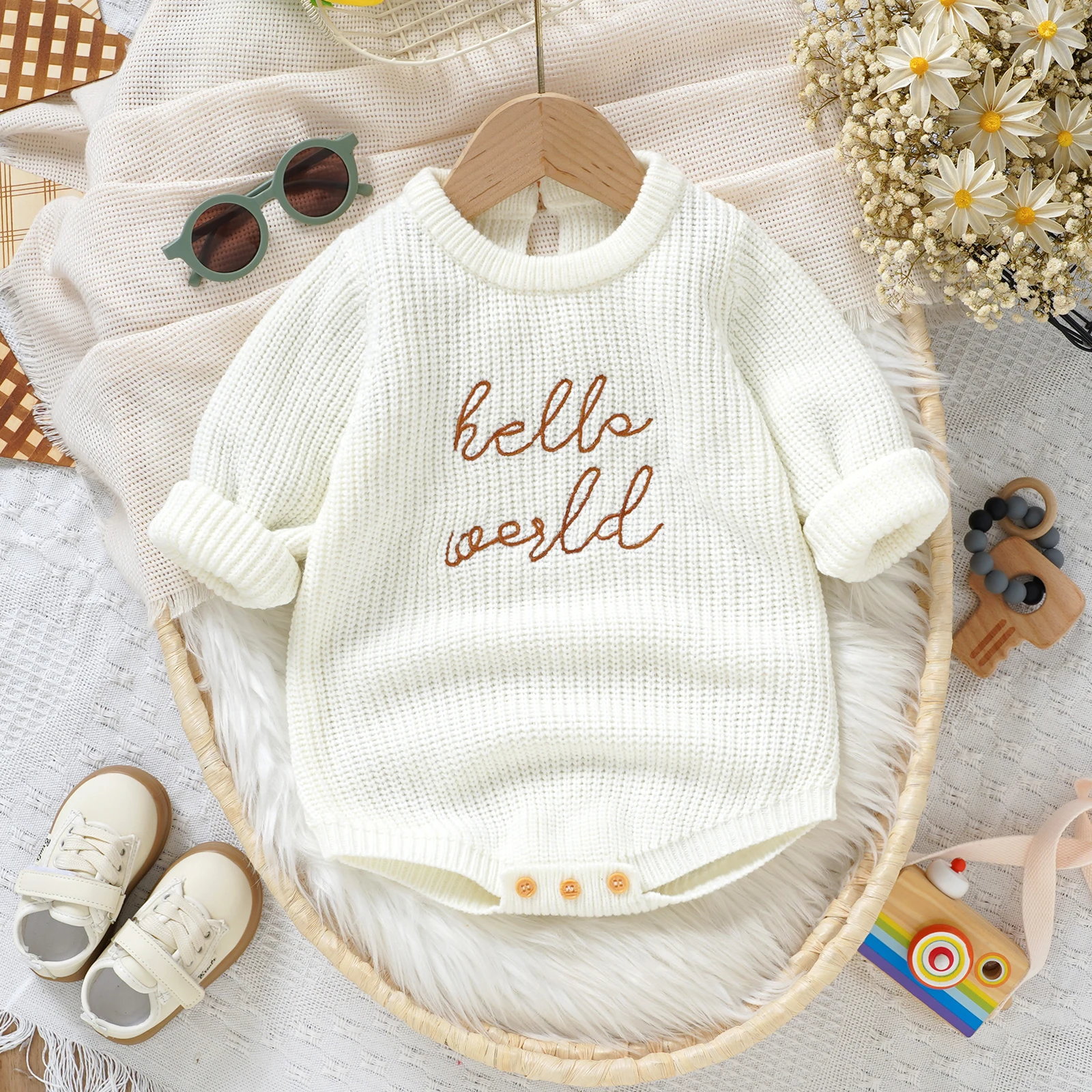 Baby Knit Romper Winter Autumn Girls Boys Sweater Bodysuits Fashion Letter Embroidery Long Sleeve Infant Clothes Kids Knitwears
