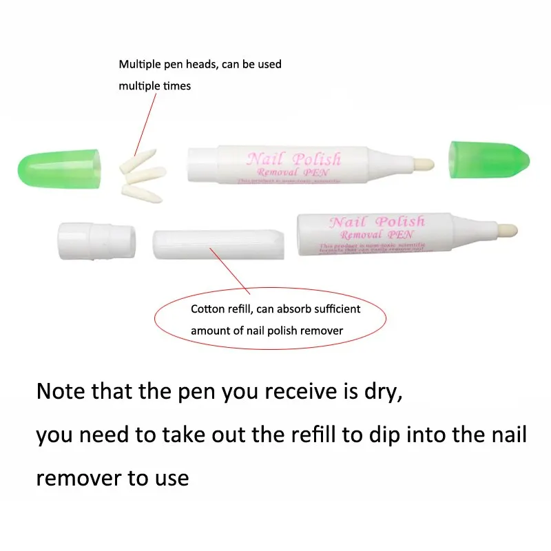 Nail Polish Remover Pens 2pcs Nail Polish Remover Pens UV Gel Nail Polish Remover Cleaner Pen Manicure Tool With 3 Pen Heads By Random Corrector Pencil