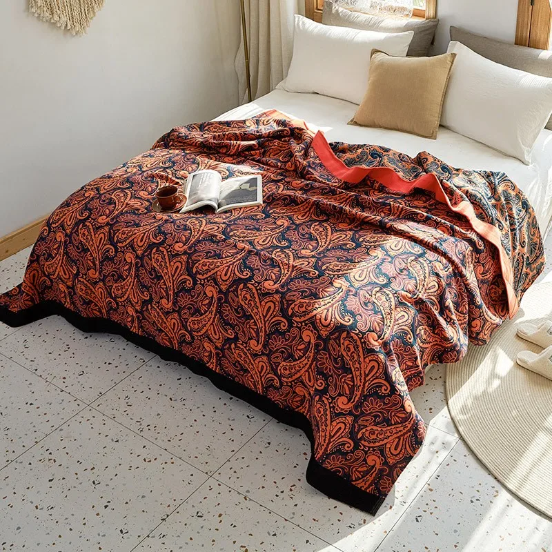 

Cotton Blanket Bedspread Breathable Gauzed Soft Summer Blanket King Queen Size Muslin Cotton Sleeping Blanket
