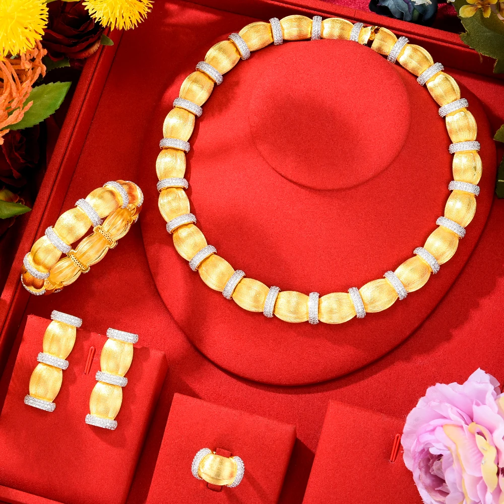 

GODKI Hot 4PCS Fashion Luxury Bamboo Knot Africa Jewelry Sets For Women Wedding Party Cubic Zirconia Dubai Bridal Jewelry Indian