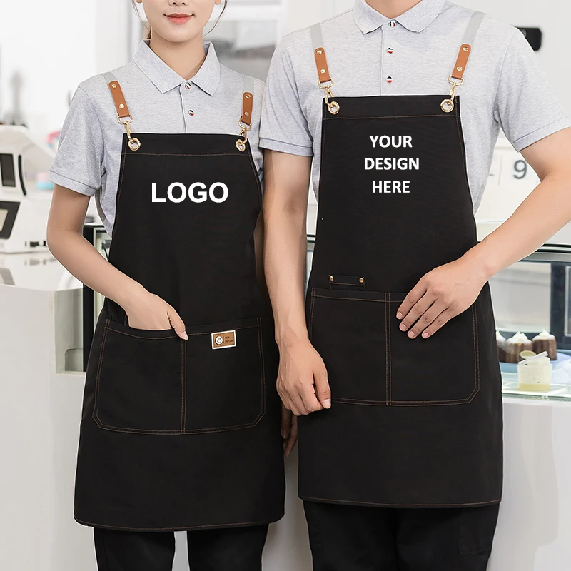 

Original Logo Apron for Kitchen Men Women Cafe Waiter Catering Chef Aprons Custom Waterproof Canvas Nail Salon Work Mandiles OEM