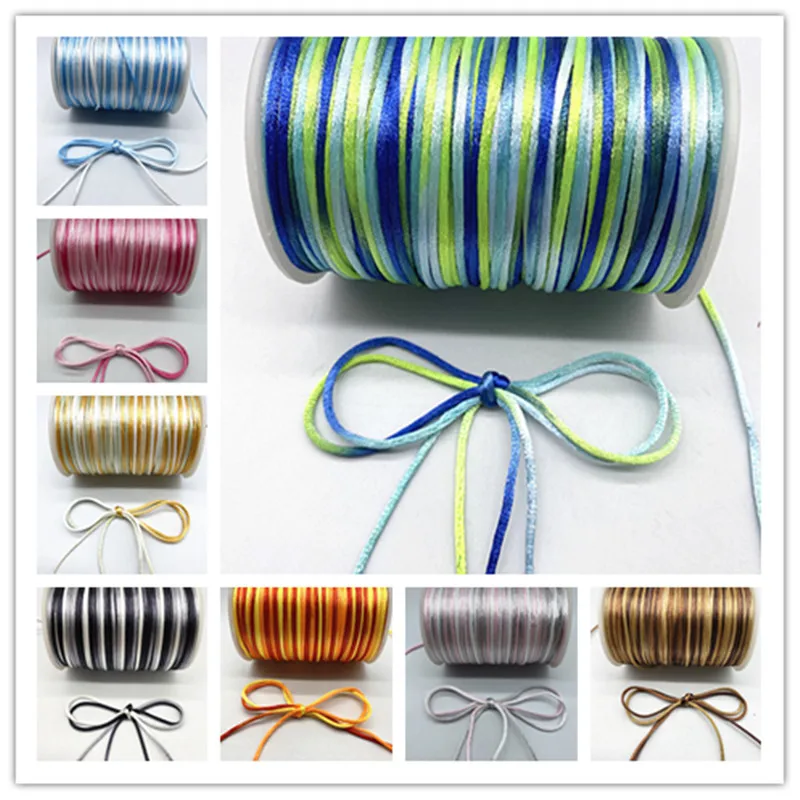 Colorful Chinese Knot Line Cord 5yards/lot 2.0mm Silk Satin Cord Nylon DIY String Necklace Bracelets