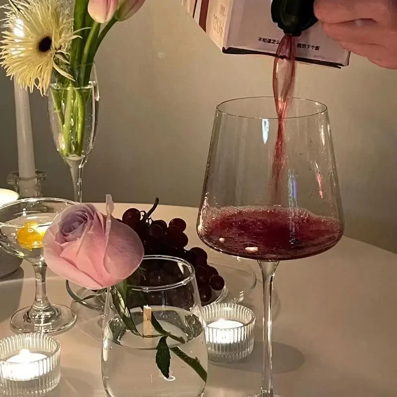 Luxury Square Burgundy Wine Glasses Set, 450ml Premium Crystal Stemware for Red Wine, European Elegant Design Home & Gifts