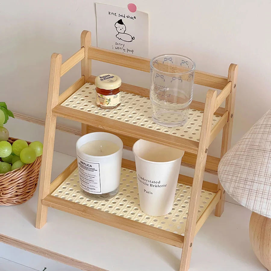 Countertop Organizer 2 Layer Coffee Cup Holder Multipurpose Bamboo Storage Shelf for Hotel Apartment Dressing Table Kitchen Home 3