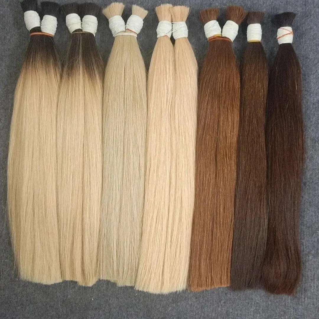 100% Real Human Vietnamese Hair Extensions no Weft Honey Blond Hair Bulks Virgin Hair Straight Weaving Hair for Braiding 5