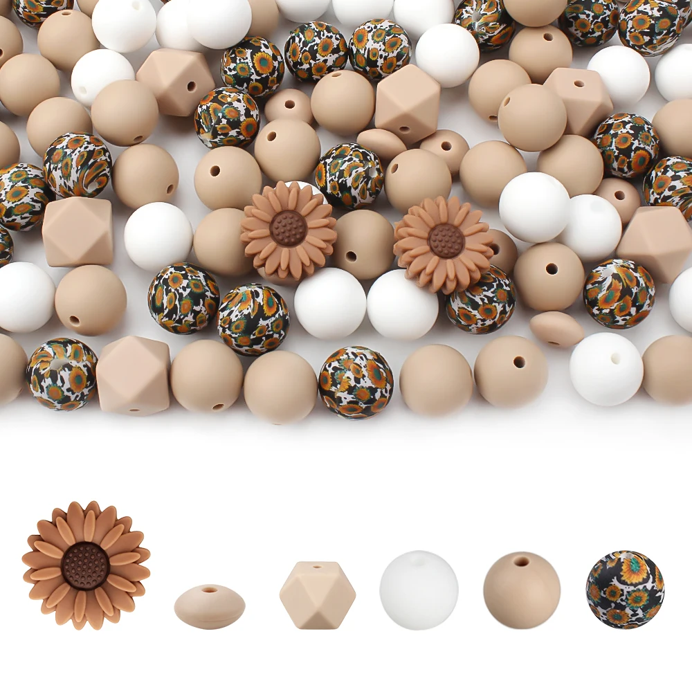 30Pcs Silicone Beads Pacifier Daisy Theme Beads for Jewelry Making DIY Necklaces Accessories Set