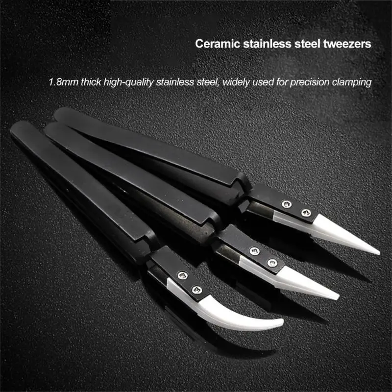 PRECISION TWEEZERS TWEEZER TOOL ESD ANTI STATIC TWEEZERS REVERSE TWEEZERS BLACK STAINLESS STEEL HANDLE WHITE CERAMIC PRECISION CIGARETTE ANTI-STATIC ELECTRONIC REVERSE TWEEZERS