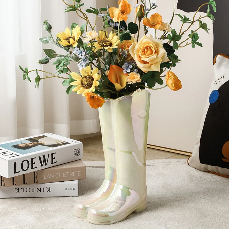 

Креативные сапоги от дождя, светлая керамическая ваза, роскошное художественное украшение для дома, сапоги с засушенными цветами, зонт для хранения «ваза»