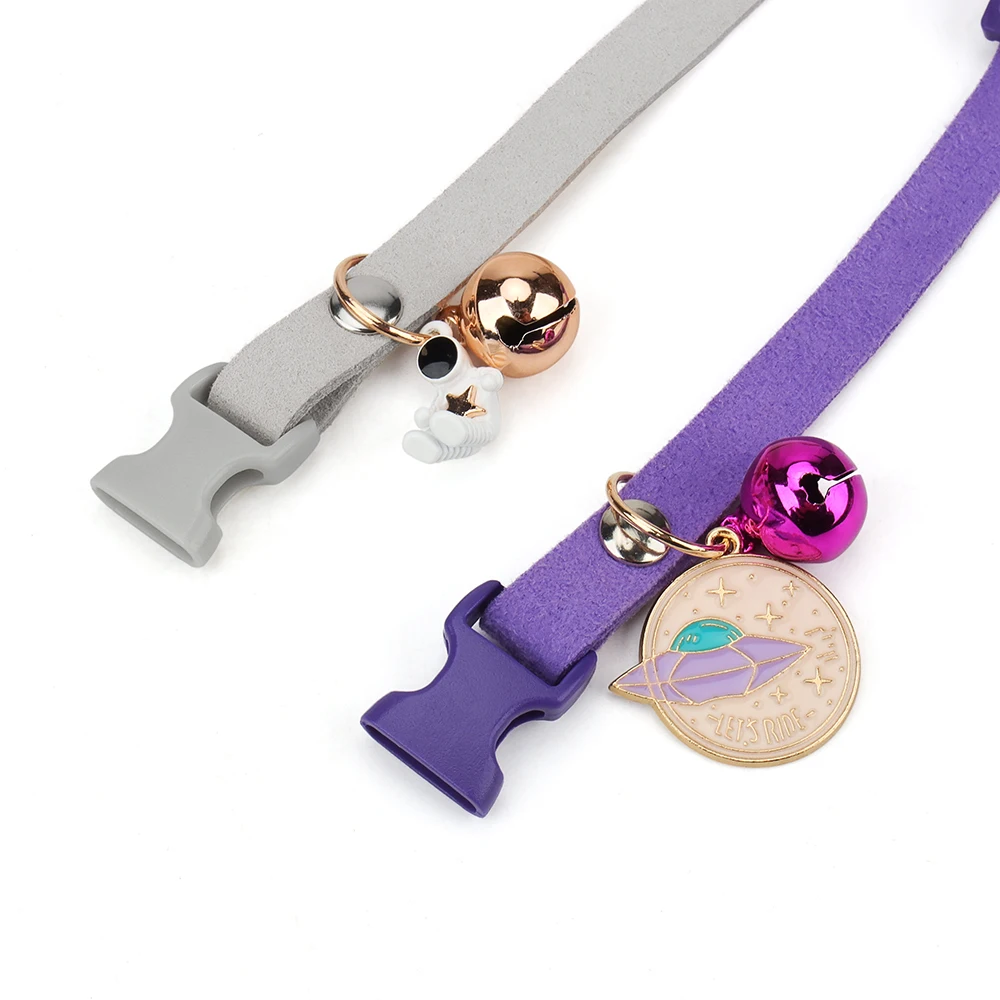 Suede Cute Cat Collar Breakaway Adjustable Girl Boy Pet Collars with Bell and Metal Pendant Decoration for Cats Kitten Puppies 3