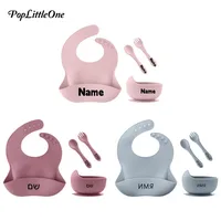 Free Custom Name  Baby Silicone Feeding Set Baby Bibs Kids Dishes Plate Feeding Bowl Spoon Fork Children's Tableware 1