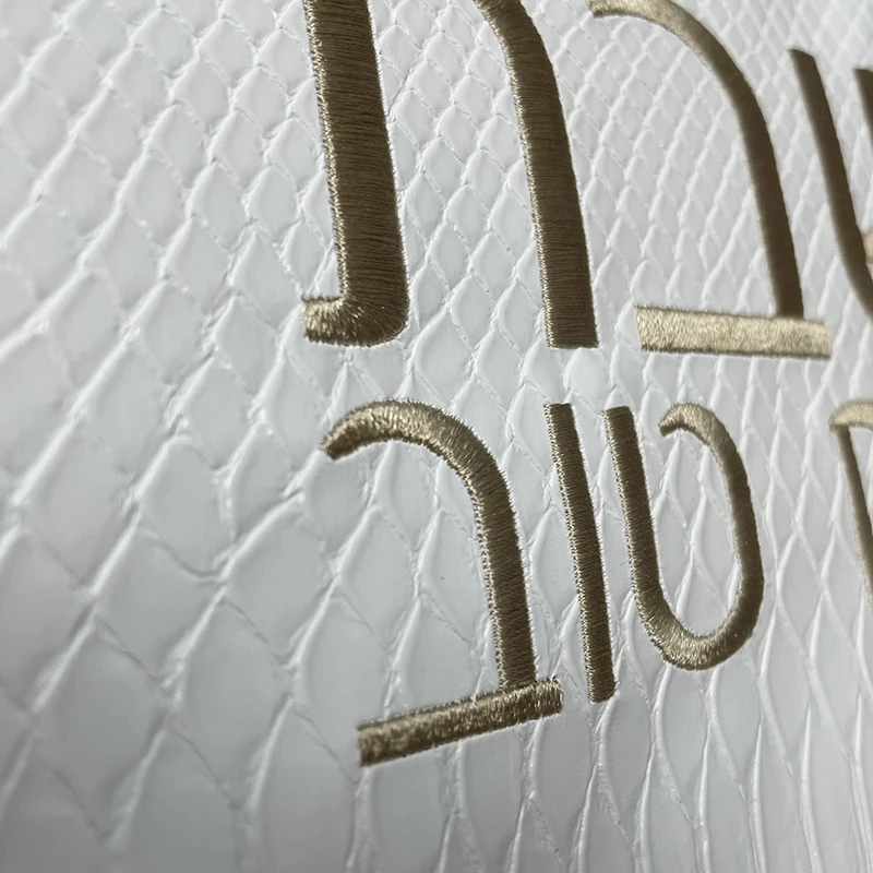 White Challah cover for Shabbat bread 21x17 inch PU leather Hebrew gold words embroidery