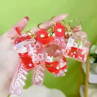 Liquid Oil Luminous Ice Cube Shape Keychain Cute Floating Quicksand Rabbit Keyring Women Girl Bag Pendant Key Chain Gifts 2