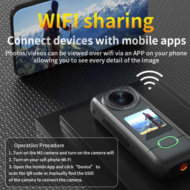 4K Action Camera WiFi Sports Camera 150°Wide Angle Lens 1.4" Touch Control Screen Anti-Shake IPX6 Waterproof for Outdoor Sports 3