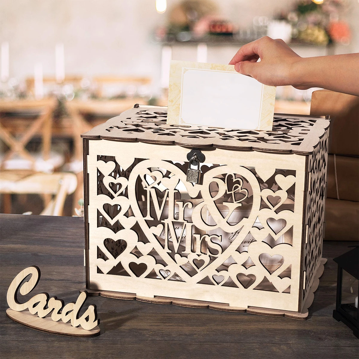 DIY Wooden Wedding Card Box with Lock Wooden Hollow Box Floral