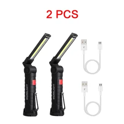 Portable Rechargeable COB LED Work Flashlight with Magnetic Base and Hanging Lamp Feature (W52 (Long 2pcs))