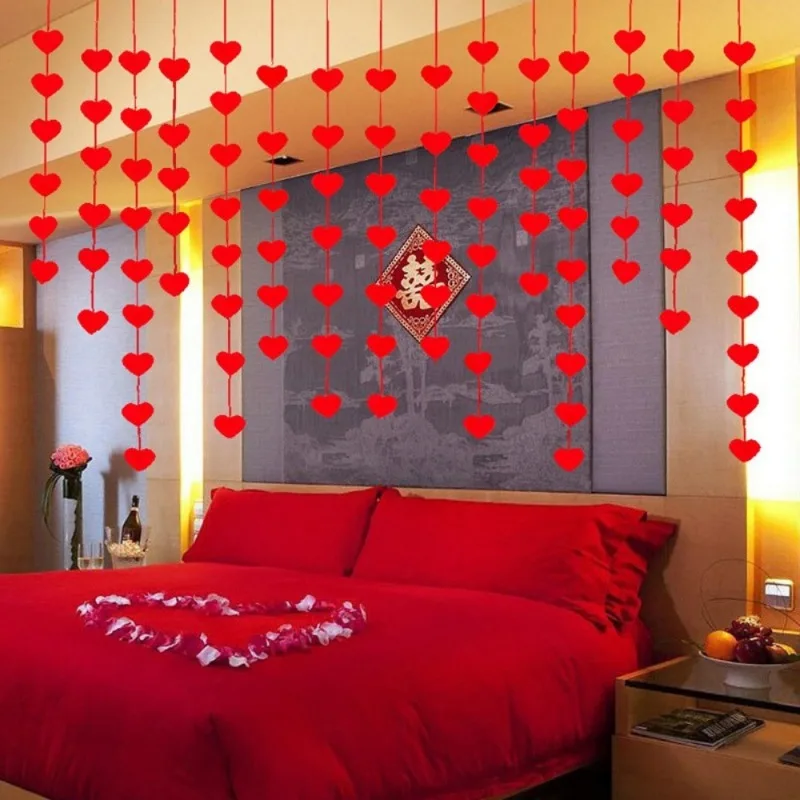 Valentine's Day DIY Felt Heart Garland Pre-Assembled Hanging Decor, Romantic Party Supplies for Birthdays & Home Accents