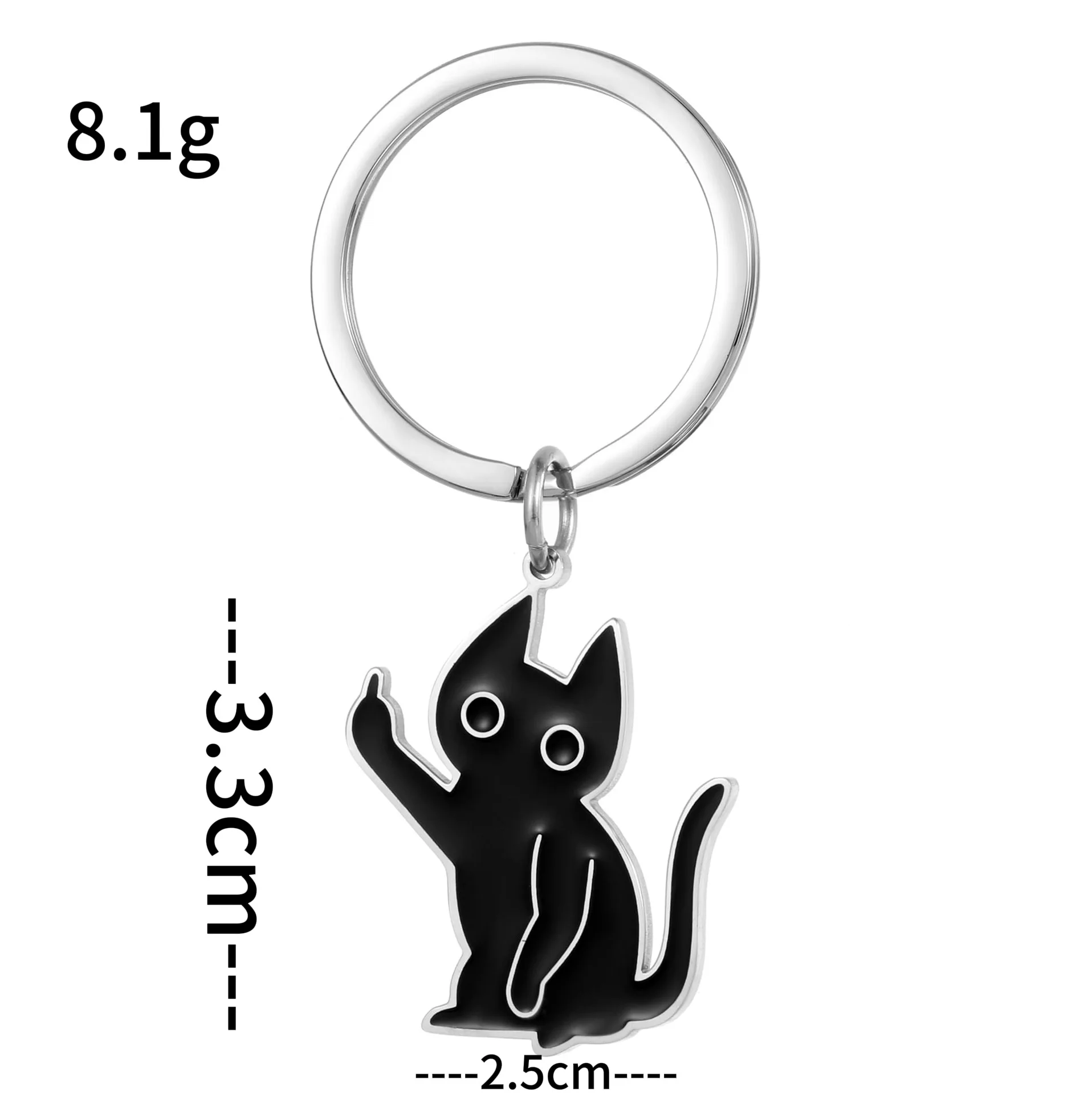 Funny Cat Keychain Stainless Steel Rude Gesture Pendant - Black Cartoon Middle Finger Gift for Women Men