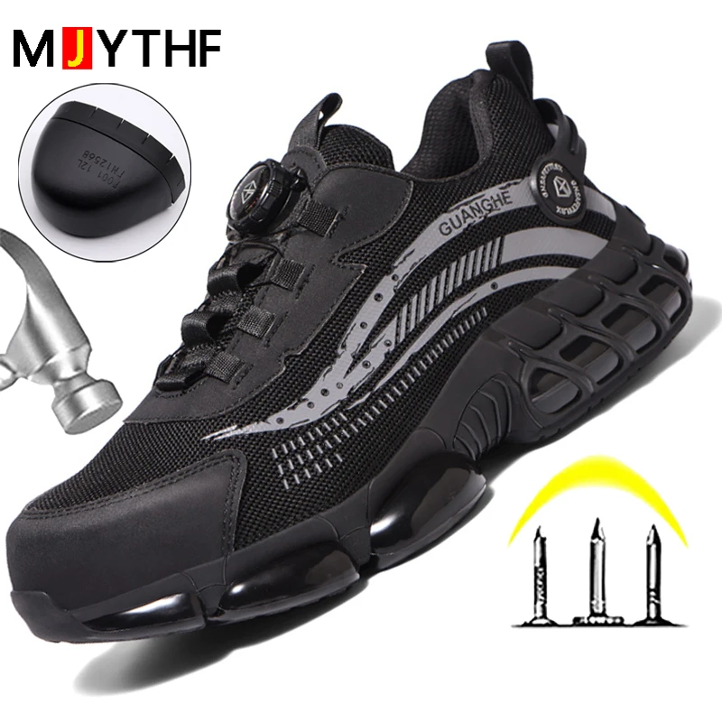 

New Work Sneakers Men Quality Rotating Button Men Safety Shoes Anti-smash Anti-puncture Indestructible Shoes Work Security Boots