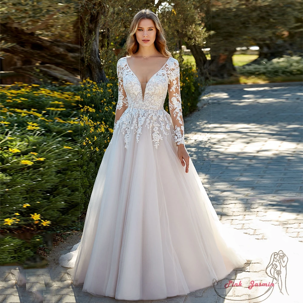 Cap Sleeve Fashion A Line Bridal Gowns for Women 2023 New Summer Wedding Dress Ful Sleeve Applique Sweep Train Vestidos De Novia 5