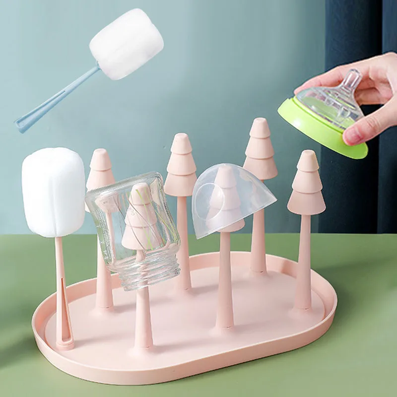 

New 2 In 1 Bottle Dry Rack Baby Bottle Brush Set Cup Drain Drying Racks Baby Cleaning Brush Dryer Drainer Storage Drying Rack
