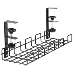 Cable Management Box - Durable Under Desk Organizer and Wire Storage Shelf, No-Drill Metal Tray (Black)