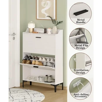 Modern Slim Hidden Shoe Organizer Tipping Shoe Rack With 2 Flip Drawers Shoerack Shoes Organization Furniture Shoe-shelf Cabinet 4