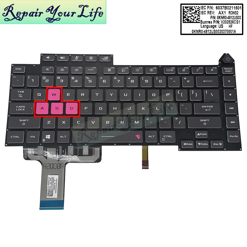 Teclado Retroiluminado do Portátil dos Eua G513 Asus Rog Strix G15 G513q G513qm G513qy Gl543 Inglês 0kbr04810us00 4812us00 4814us00 - Imagem 5
