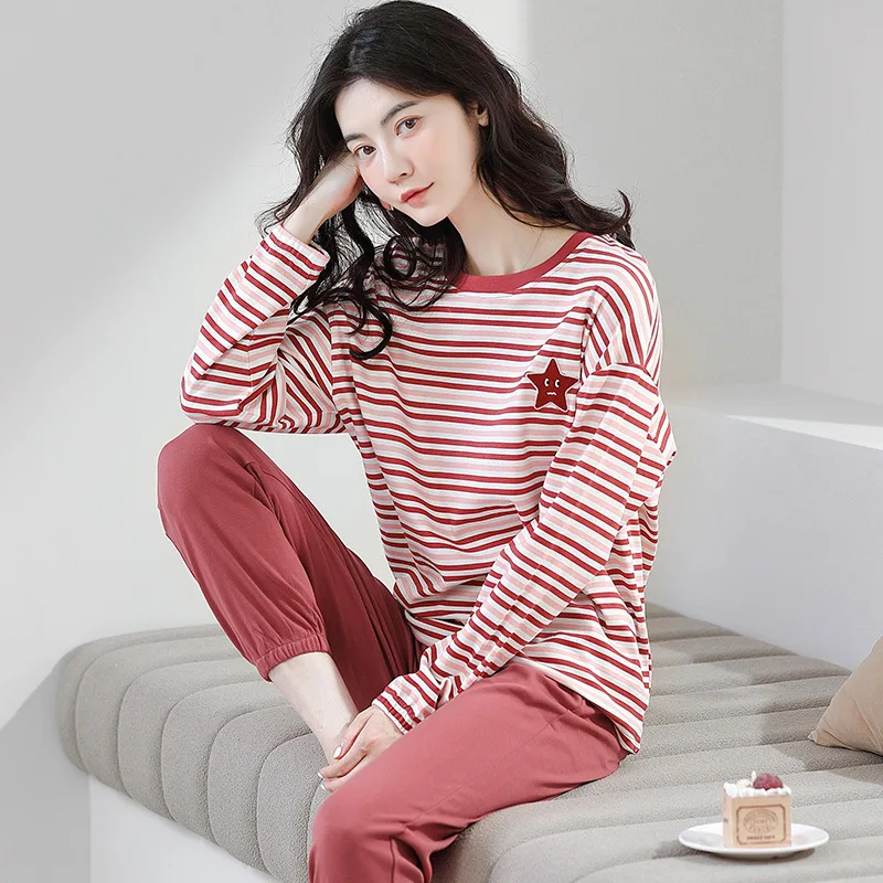 

Женский пижамный комплект с мультяшным принтом SUO & CHAO, новинка 2023, Свободная Повседневная Пижама, ночная рубашка из 2 предметов, одежда для сна, домашняя одежда