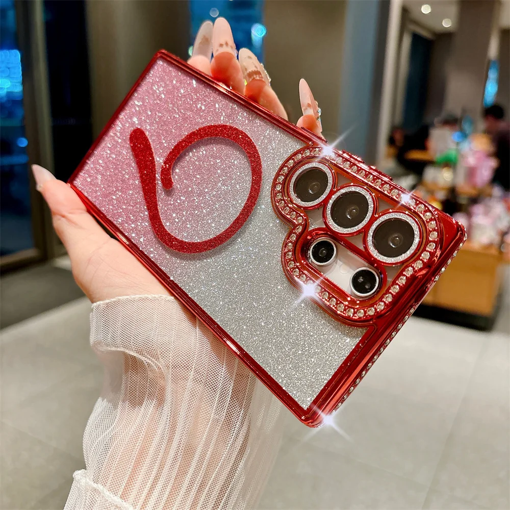 Glamorous Rhinestone Bling Glitter Phone Case with Wireless Charging Compatibility