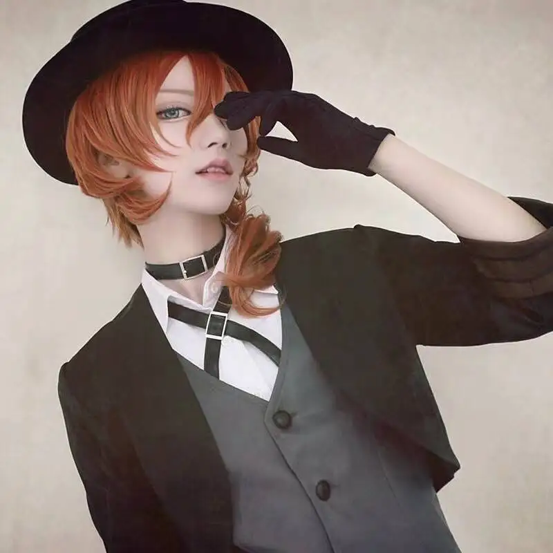 Anime Bungo Stray Dogs Chuya Nakahara Chuuya Cosplay Wig Heat Resistant Synthetic Hair Wigs + Wig Headwear cosplay hats,anime hair accessories