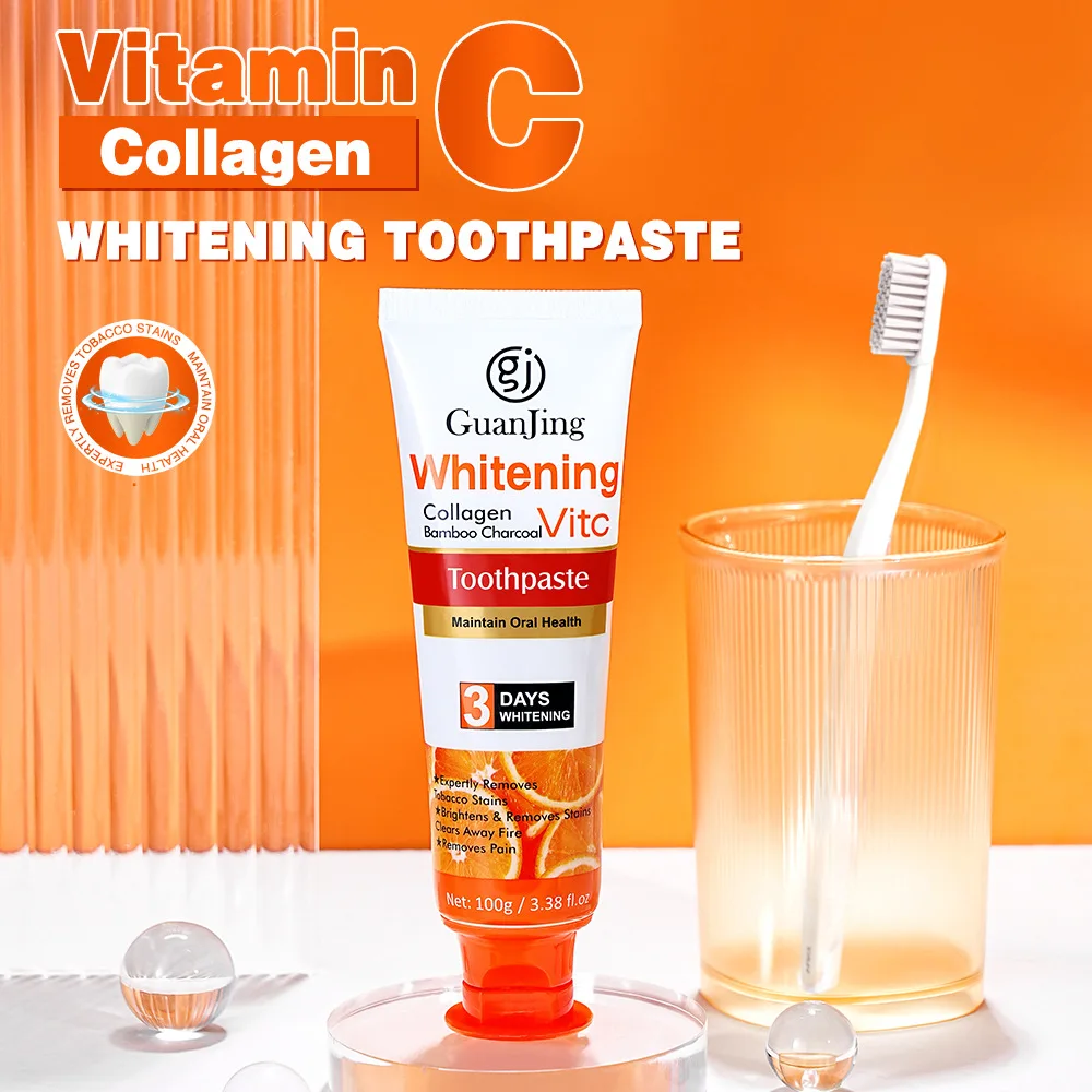 

치약 GuanJing Vitamin C Whitening Toothpaste Brighten Removes Stains Freshen Breath Maintain Oral Health Dental Cream 100g