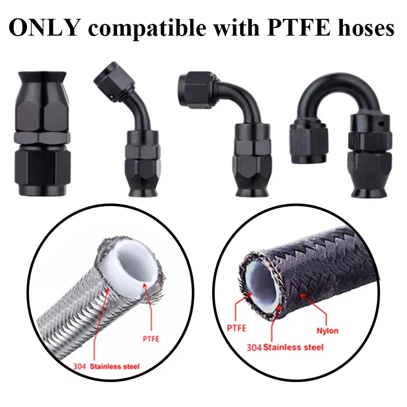 Universal Straight 0 45 90 180 Degree AN3 AN4 AN6 AN8 AN10 AN12 Car Hose End Fitting Hose Adapter For Swivel PTFE Oil Fuel Line fuel hose plastic hose connectors silicone hose connector