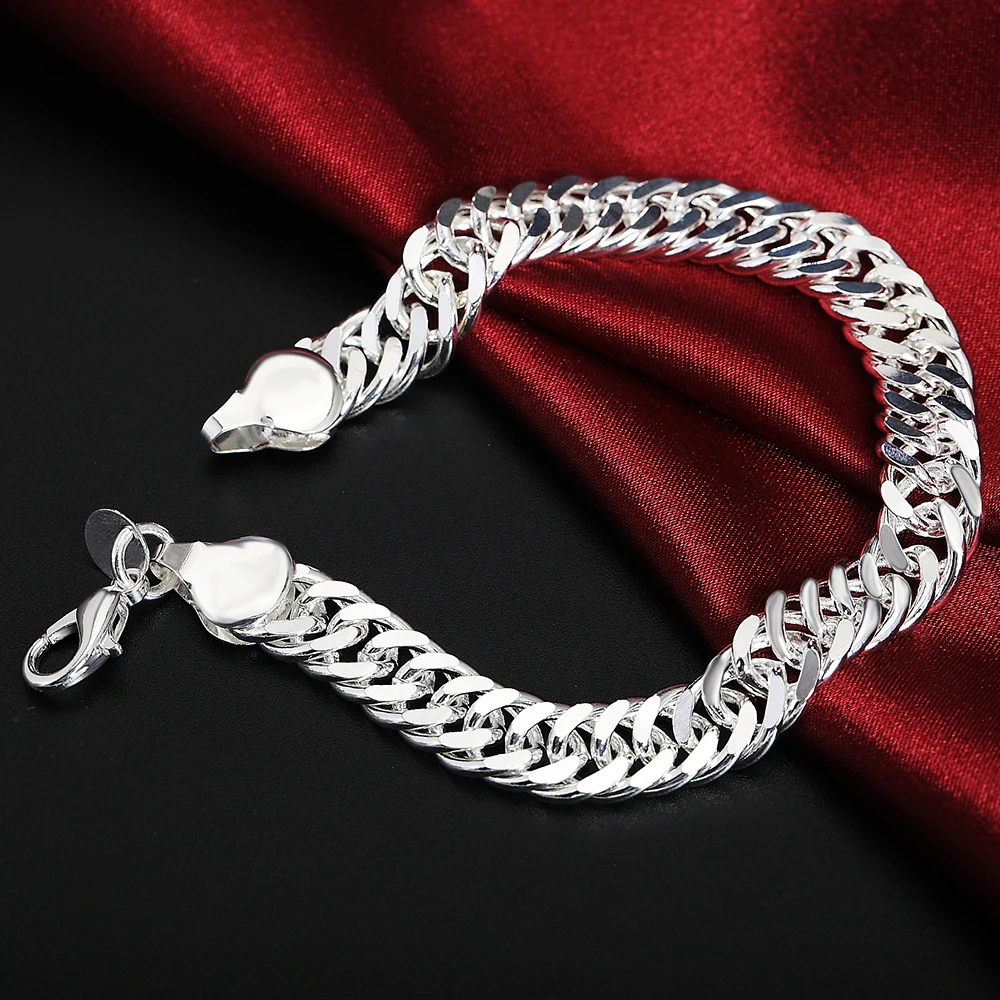 Braccialetto a catena solida e squisita in argento sterling 925, con ciondolo alla moda, per donne e uomini, modello semplice e carino._voghion.com
