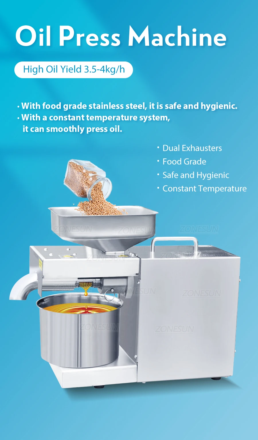 Description Picture 2 of itemZONEBAND Electric Oil Presser Extractor Kitchen Appliance Household Food Processor Grinder for Peanut Olive Sesame Linseed Nuts