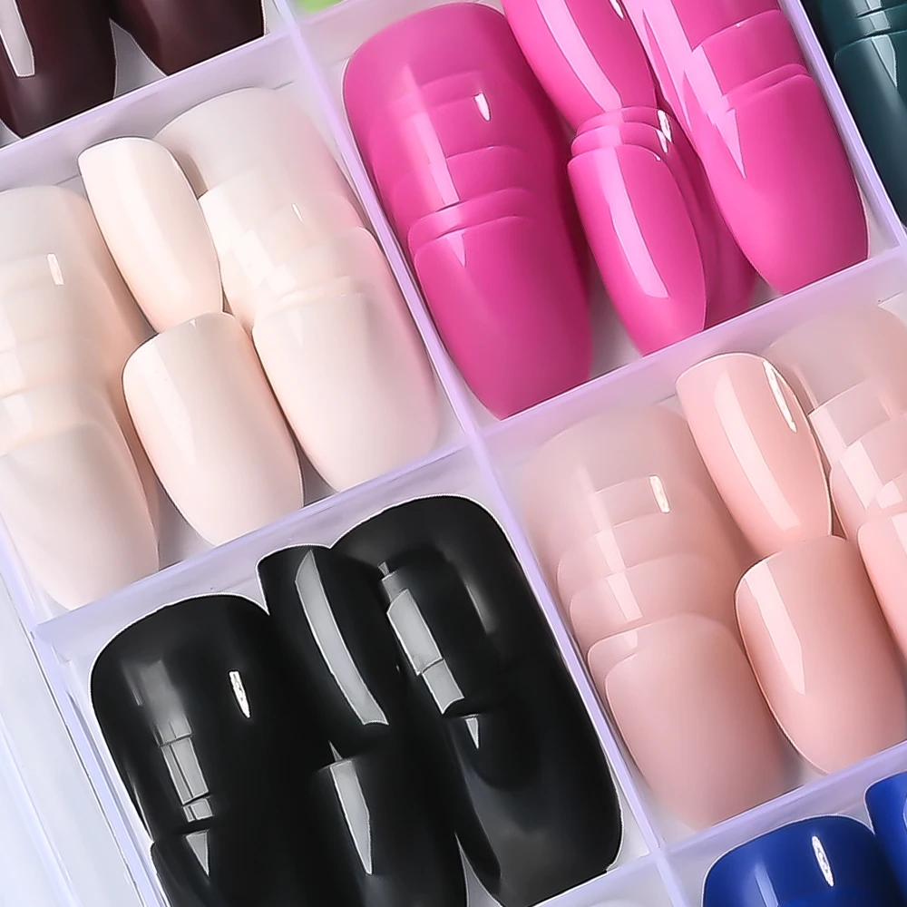 24 Farben (288 Stück) Bunte Kurze Ovale Aufklebenägel Glänzende Einfarbige Vollabdeckung Künstliche Nägel DIY Maniküre Acryl Falsche Nagelspitzen – Detail 12